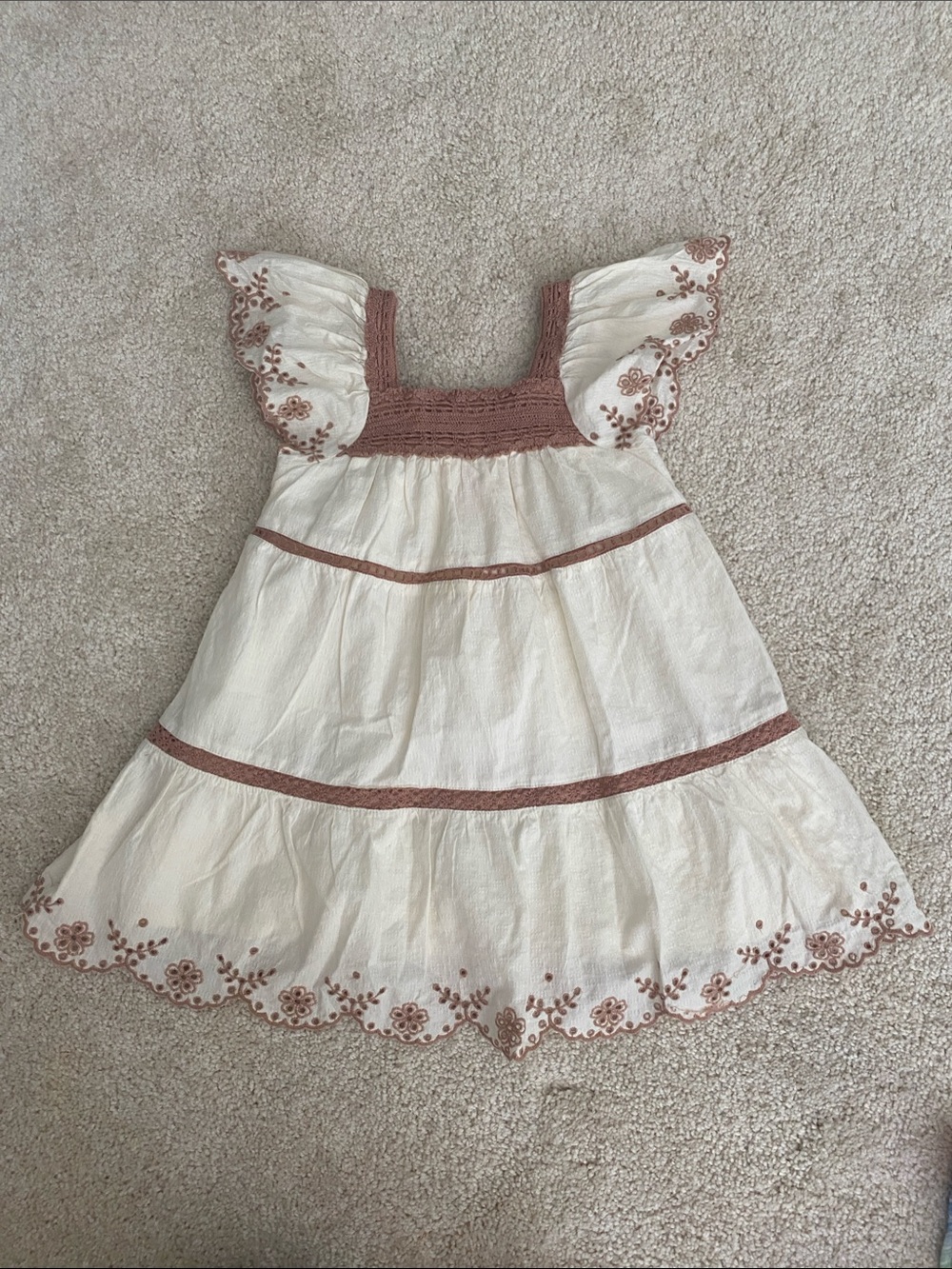 Zara Cream Dress with Dusty Rose Embroidery